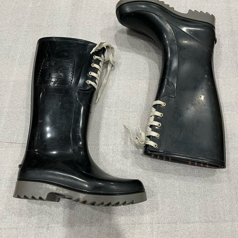 [37/7]See By Chloe white Lace Up Black Rain Boots - Picture 4 of 9